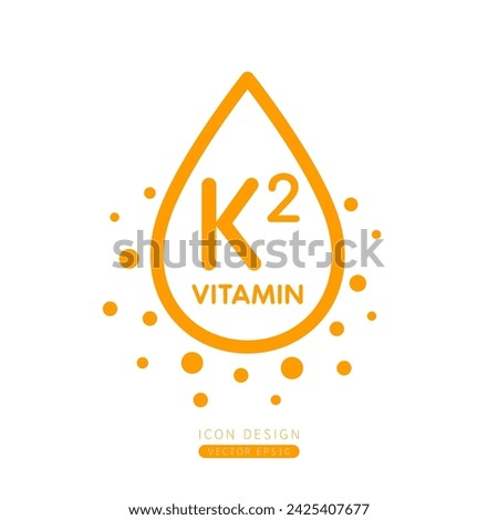Vitamin K2 dropper icon orange with surrounding bubble collagen isolated on white background. Form simple line for designing medical beauty products. Symbol for use on advertising media. Vector.