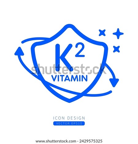 Vitamin K2 icon blue in shield surrounded by arrows Isolated on a white background. Medical symbol build protective and immunity concept. Design for use print media form simple line. Vector.