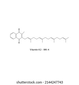 Vitamin K2 MK-4 Skeletal structure and molecular formula. Organic biomolecule, isolated vector illustration