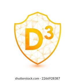 Vitamin K2 shield polygonal translucent orange. Low poly triangle modern futuristic protection. Boost your immunity. Vector isolated on white background. Medical health immune innovation concept.