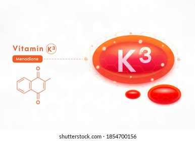 Vitamin K3 complex low poly capsule. For skin beauty, Cosmetic, Promo ads Design. Vector EPS10.
