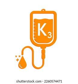 Vitamin K3 drip saline bag icon orange form simple line. Vitamins iv saline solution isolated on white background. Medical symbol concept. Design for use web app mobile, print media. Vector EPS10.