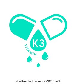 Vitamin K3 icon in capsule green form simple line isolated on a white background. Design for use on web app mobile and print media. Medical symbol concept. Vector EPS10 illustration.