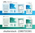 Vitamin label sticker design, natural multi food supplement banner packaging,jar label medicine health product print vector modern file.
