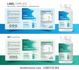 Vitamin label sticker design, natural multi food supplement banner packaging,jar label medicine health product print vector modern file.
