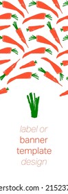 Vitamin A label with vector carrot pattern seamless. Textured hand-drawn carrots background. Healthy eating concept. Vegetable drawing for vitamin banner, natural juice packaging. Beta carotene.