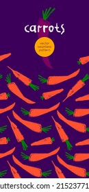 Vitamin A label with vector carrot pattern seamless. Textured hand-drawn carrots background. Healthy eating concept. Vegetable drawing for vitamin banner, natural juice packaging. Beta carotene.