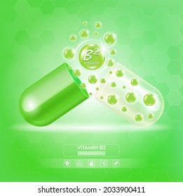 Vitamin A light green serum capsule. Vitamin complex with Chemical formula from nature. Beauty treatment nutrition skin care design. Medical and scientific concepts. 3D Realistic Vector EPS10.