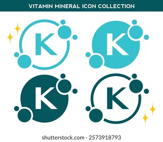 Vitamin, mineral icon. Set of flat yellow vitamin K vector. Golden vitamin mineral K capsule. Nutrition, food supplement design. Multivitamin complex Vitamins capsules. Dietary supplement pharmacy