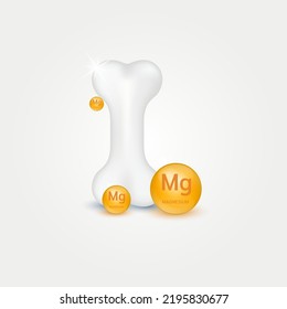 Vitamin minerals Magnesium (Mg) circle ball orange on white background help strengthen bone. Healthy knee bone human bone anatomy. Skeleton x ray scan concept therapy. Medical or healthcare. 