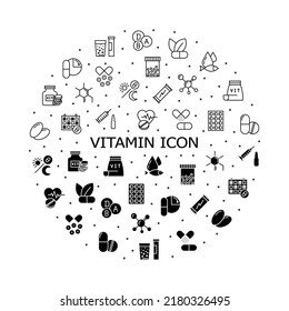 Vitamin nutrition flat line icons set. Healthy food supplement - Vitamin, Mineral supplement, Pill, Bottle, health food. Simple flat vector illustration for web site or mobile app.