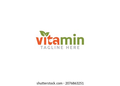 vitamin or nutrition pet logo. A typography logo with a combination of text, leaf, and puppy or dog.