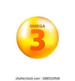 Vitamin omega 3 with realistic drop on gray background. Particles of vitamins in the middle. Vector illustration.