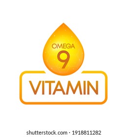 Vitamin Omega 9 drop banner izolated on white background. Vector illustration.
