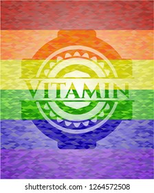 Vitamin on mosaic background with the colors of the LGBT flag