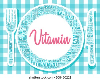 Vitamin on plate healthy food concept, vector illustration