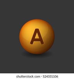 Vitamin A Orange Glossy Sphere on Dark Background. Vector