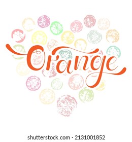 Vitamin. Orange. Hand written Black script thin Typography text lettering and Calligraphy phrase isolated on the White background. Design of spice, ingredient, medicinal herb for label, tea, menu.