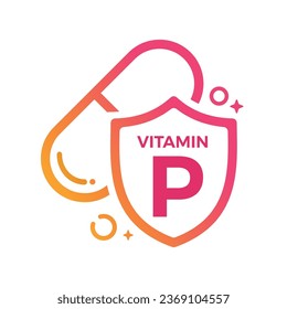 Vitamin P Pill Shield icon Logo Protection, Medicine heath Vector illustration
