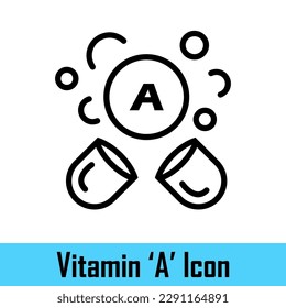 Vitamina A en forma de píldora. Cápsulas de vitamina o comprimidos. Vitaminas para la salud. Concepto de medicina y salud. Complementos alimenticios. Vector