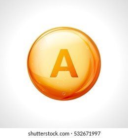 Vitamin A pill icon. Retinol vitamin nutrition treatment. Medicine health care. Natural supplement 3d symbol.