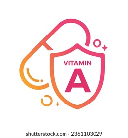 Vitamin A Pill Shield icon Logo Protection, Medicine heath Vector illustration
