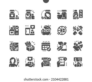 Vitamin pills. Health care, medical and medicine. Doctors prescription. Calendar. Water and pill. Supplement. Vector Solid Icons. Simple Pictogram