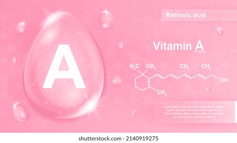 Vitamin A pink. Health care and beneficial trace elements. Diet and nutrition, chemical compound and reaction. Poster or banner for medical website, isometric drop. Cartoon vector illustration