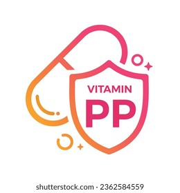 Vitamin PP Pill Shield icon Logo Protection, Medicine heath Vector illustration
