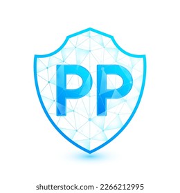 Escudo de pp de vitamina azul translúcido poligonal. Bajo triángulo de polo protección futurista moderna. Aumente su inmunidad. Vector aislado sobre fondo blanco. El concepto de inmunoinnovación en salud médica.