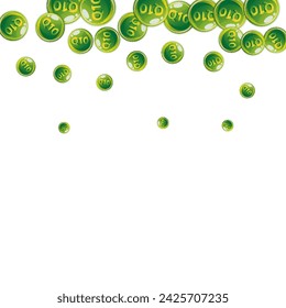 Cápsulas redondas de vitamina Q10 dispersadas al azar.  Tratamiento de belleza y nutrición cuidado de la piel.   Concepto de bienestar. Formación médica y científica. 
