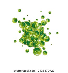 Vitamin Q10 round capsules scattered randomly. Beauty treatment and nutrition skin care. Wellness concept. Essential vitamins vector illustration.