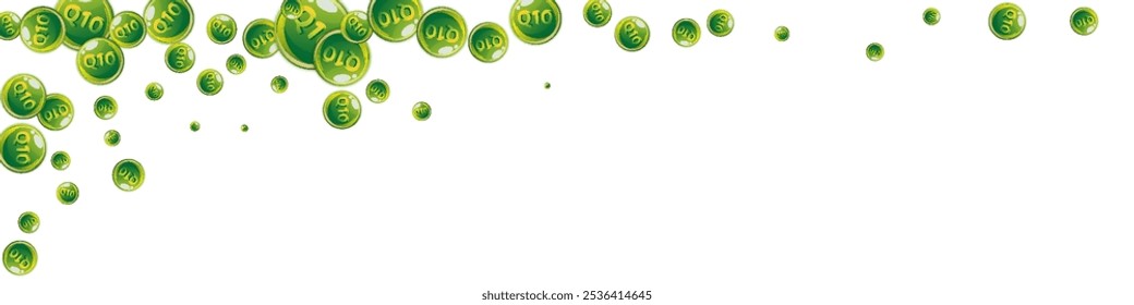 Vitamin Q10 round capsules scattered randomly.  Beauty treatment and nutrition skin care.   Wellness concept. Medical and scientific background. 