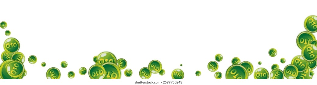 Vitamin Q10 round capsules scattered randomly.  Beauty treatment and nutrition skin care.   Healthy life concept. Essential vitamins vector illustration. 