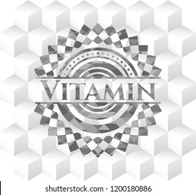 Vitamin realistic grey emblem with geometric cube white background