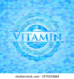 Vitamin realistic sky blue emblem. Mosaic background. 