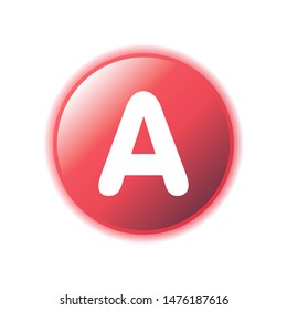 Vitamin A red capsule flat icon. Retinol, retinal, beta carotene pill. Health care button. Dietary supplement. Template for web page, app, promo. UI/UX/GUI design element.