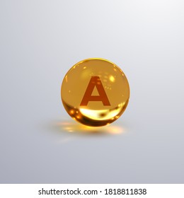 Vitamin A or retinol icon isolated on transparent background. Vector 3d illustration. Dietary supplement. Medical or pharmacy concept. Infographic element with A sign