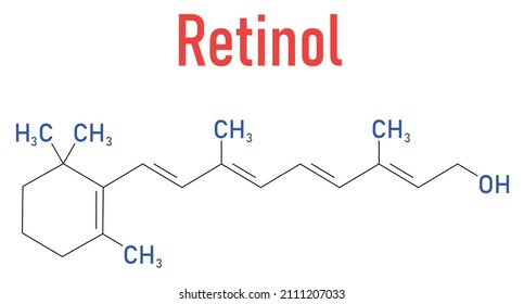 Vitamin A or retinol molecule. Skeletal formula.