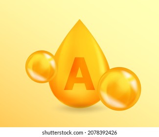 Vitamin A Retinol. Realistic Vitamin drop A Retinol design. 3D Vitamin complex illustration concept.