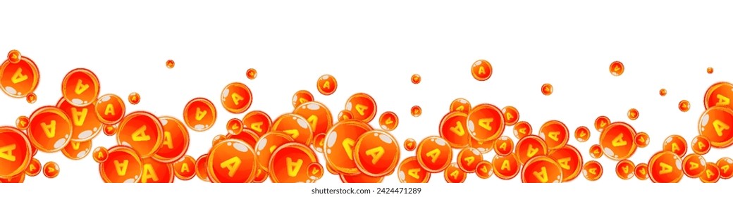 Vitamin A round capsules scattered randomly.  Beauty treatment and nutrition skin care.   Healthy life concept. Essential vitamins vector illustration. 