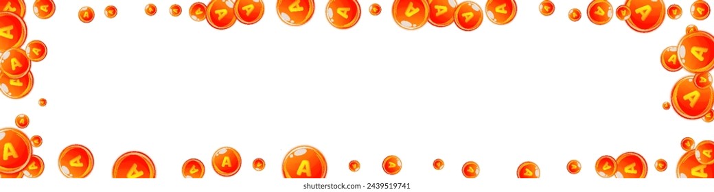 Cápsulas redondas de vitamina A dispersadas al azar.  Tratamiento de belleza y nutrición cuidado de la piel.   Concepto de vida saludable. Ilustración vectorial de vitaminas esenciales. 
