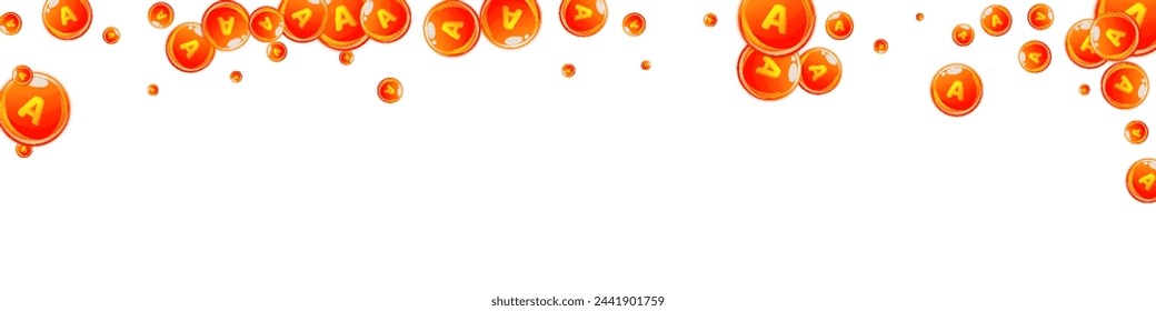 Vitamin A round capsules scattered randomly.  Beauty treatment and nutrition skin care.   Essential vitamins vector illustration.  Wellness concept.