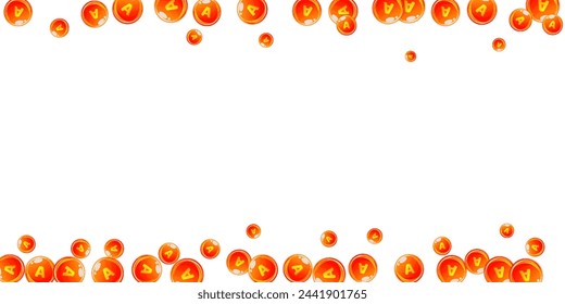 Vitamin A round capsules scattered randomly.  Beauty treatment and nutrition skin care.   Healthy life concept. Essential vitamins vector illustration. 