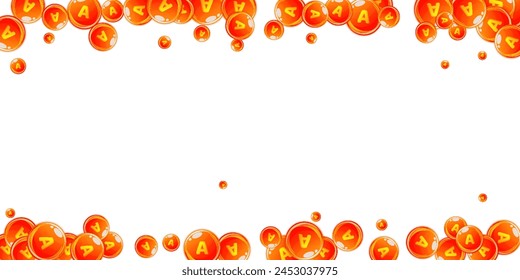 Cápsulas redondas de vitamina A dispersadas al azar.  Tratamiento de belleza y nutrición cuidado de la piel.   Concepto de bienestar. Ilustración vectorial de vitaminas esenciales. 