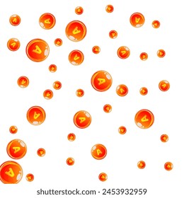 Cápsulas redondas de vitamina A dispersadas al azar.  Tratamiento de belleza y nutrición cuidado de la piel.   Formación médica y científica.  Concepto de bienestar.
