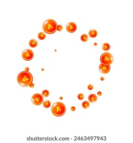 Vitamin A round capsules scattered randomly.  Beauty treatment and nutrition skin care.   Essential vitamins vector illustration.  Healthy life concept.