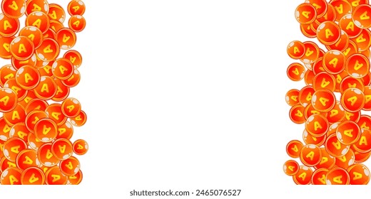 Vitamin A round capsules scattered randomly.  Beauty treatment and nutrition skin care.   Medical and scientific background.  Healthy life concept.