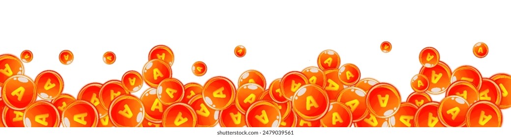 Cápsulas redondas de vitamina A dispersadas al azar.  Tratamiento de belleza y nutrición cuidado de la piel.   Ilustración vectorial de vitaminas esenciales.  Concepto de vida saludable.