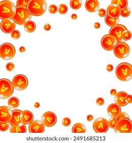 Vitamin A round capsules scattered randomly.  Beauty treatment and nutrition skin care.   Healthy life concept. Medical and scientific background. 